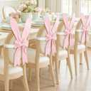 Peryiter 4 Pcs Easter Bunny Chair Covers Set Cute Pink Rabbit Ears Chair Back Covers with Bow Removable Stretch Slipcovers for Home Easter Spring Dinning Table Birthday Restaurant Party Decor