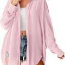 Saodimallsu Womens Oversized Button Down Shirts Long Sleeve Irregular Hem Blouse Tops (Small, Pink)