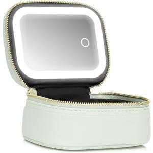 Mini Makeup Bag with Led Mirror, Small Travel Make up Bag 3 Light Modes Adjustable Brightness, for Women Organizer Cosmetic Bag, Portable Travel Train Toiletry Bag, for Pool Parties Work Touch-Ups (Mint Green)