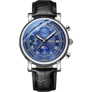 Avaner Men's Leather Strap Watches: Analog Quartz Classic Wrist Watches with Three-Eye Dials and Date