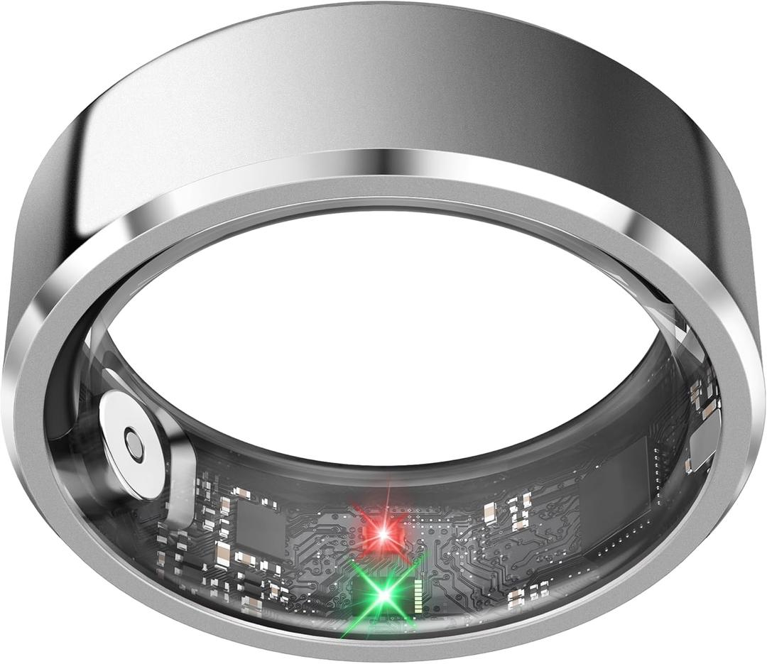 Smart Ring for Men Women, Health Fitness Tracker with Heart Rate/Blood Pressure/Blood Oxygen Monitor,Sleep Tracker,Pedometer, No Subscription, IP68 Waterproof Ring for iPhone&Android (Silver, Size9)