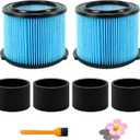 vf3500 Filter fit for rigid 4 Gallon Shop Vacuum, Washable and Reusable Replacement Filter for 3/4/4.5 Gallon Wet Dry Portable Vacuums, 2 Pack,4 pre-Filter,1 Brush