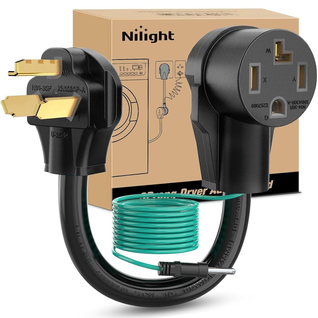 Nilight EV Dryer Adapter Cord 30 Amp to 30Amp 3 Prong 125V 3750 Watt Pure Copper Dryers Old Outlet New Plug Conversion Heavy Duty 10 Gauge Wires 10-30P to 14-30R 30M/30F