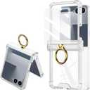for Samsung Galaxy Z Flip 7 Clear Case Hinge Protection with Ring Holder & Screen Protector Soft All-Inclusive Shockproof Cover for Samsung Galaxy Z Flip 7 (Full Clear)
