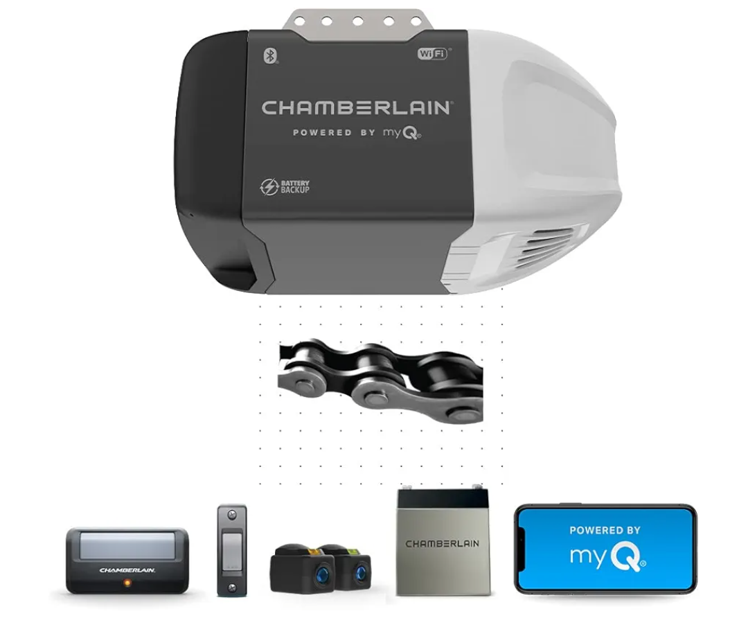 Chamberlain C2212T Smart Wi-Fi Garage Door Opener, 1/2-HP Chain Drive Motor - Quantity 1
