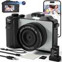 4K Digital Camera For photography, 64MP WiFi Autofoucs Vlogging Camera for Youtube, 4K Video Compact Travel Point Shoot Cameras with Flash, Selfie Lens, 64GB Card, 18X Zoom, 2 Batteries+Charger(Black)