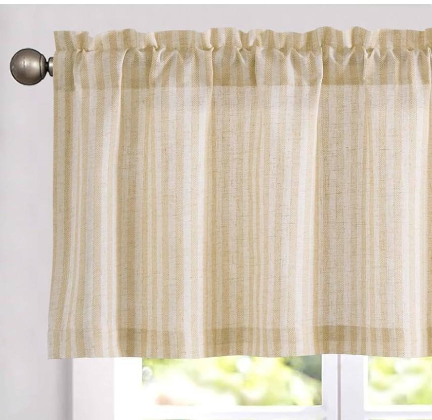 2 x jinchan Valance Curtain Linen Textured Striped Window Curtain for Living Room Light Filtering Ticking Stripe Farmhouse Valance for Kitchen Rod Pocket 1 Panel 16 Inch Beige 1 Panel