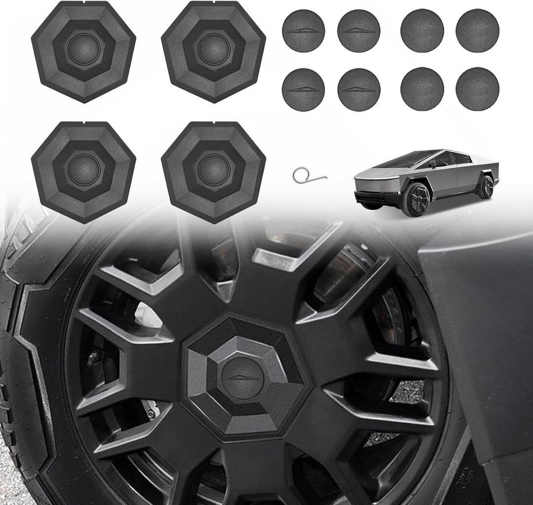 BestEvMod 4PCS Full Coverage Wheel Center Hub Caps Cover Compatible with Tesla Cybertruck 2026 2025 2024 Accessories Wheel Removable Hub Center ABS Caps Easy to Install Fit All Terrain Tires ONLY(V2)