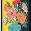 Yidepot Yellow Black Flowers Wall Decor - Vase Flower Boho Vintage Flower Pictures Fake Black Frame Colorful Art Work for Bedroom Walls 12"x16" Fake frame