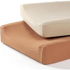 lulumoon Baby Changing Pad Cover: Muslin Diaper Changing Table Pad Cover - Changing Pad Sheets for Girls Boys (S-beige&caramel)