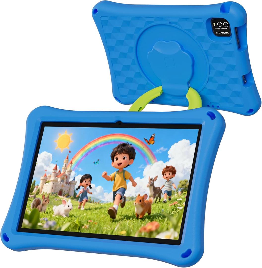 Kids Tablet, 10.1 inch Android 13 Tablet, 12GB+64GB, 1TB Expandable, 5G WiFi 6, BT 5.0, Quad-Core, 6000mAh, Dual Camera, AWAWA Parental Control Mode, Blue Light Eye Protection Screen with Case.