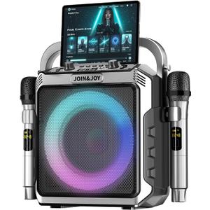 Portable Karaoke Machine, with Wireless Microphones, Bluetooth Party Speaker with LED Lights, Loud Subwoofer, USB/AUX, Outdoor Karaoke Speaker for Adults & Kids, Home & Party