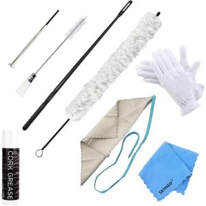 Flute Care Kit - Complete Set Including Brush, Swab, Rod, Screwdriver, Grease, Gloves & Cloth (White)