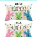 Easter Throw Pillow Covers 12x20 Inch Hello Peeps Bunny Decor Linen Cushion Case Decorations for Sofa Couch (Double Sided Printed)