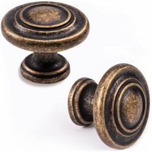 6 Pack Retro Vintage Brass Cabinet Knobs, Antique Drawer Kitchen Pulls, Single Hole Cabinet Hardware for Kitchen/Bedroom/Bathroom/Coffee Room, Zinc Alloy