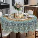 Eikione Bohemia Round Tablecloth,Tablecloth Waterproof and Wrinkle-Free, Boho Table Covers, Summer Decorations for Home 70inch (Pulis)