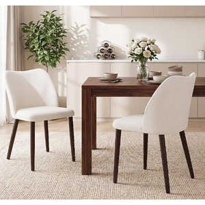 ViviHav Set of 2 Beige Curved Back Fabric Upholstered Dining Chairs