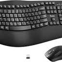 Wireless Keyboard and Mouse Combo, 2.4G Full Size Wave Keys Ergonomic Keyboard with Wrist Rest and 3Level DPI Adjustable Wireless Ergonomic Mouse for Windows, Mac OS Desktop/Laptop/PC(Black)