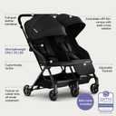 Mompush Lithe Double Stroller for Infant and Toddler, Lightweight Side by Side Twin Stroller, Only 25 lbs, 30-Inch Slim Fit Through Doorways, One-Step Fold, Independent Recline, UPF 50+ Canopy, Black 