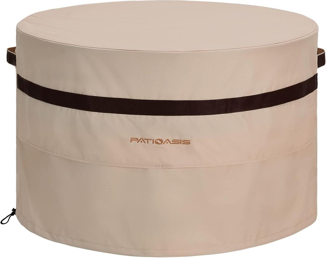 40 Inch Round Fire Pit Cover, Heavy Duty Waterproof 600D Outdoor Cover for Fire Bowl & Patio Table, 24 Inch High (Beige)