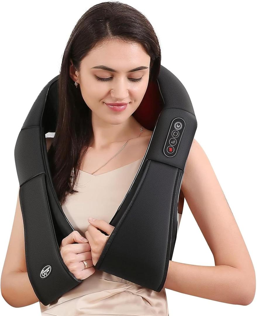 Careboda Shiatsu Neck and Back Massager with Soothing Heat, Electric Shoulder Massage 8 Nodes Deep Tissue 3D Kneading Massages for Pain Relief, Best Christmas Gifts for Man, Woman, Friends, Parents (Black)