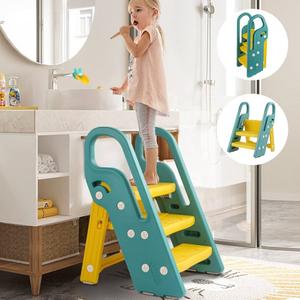 Onasti Foldable Toddler Step Stool for Bathroom Sink, Adjustable 3 Step Stool for Kids Toilet Potty Training Stool with Handles, Child Kitchen Counter Stool Helper, Plastic Ladder for Toddlers