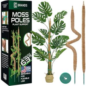 2 Pack 63'' Bendable Moss Pole Monstera Plant Support for Large Climbing Indoor Plants - Stakes for Potted Climbers - Tall Sticks Indoor Trellis for Houseplants - Accessories for Monstera Pot