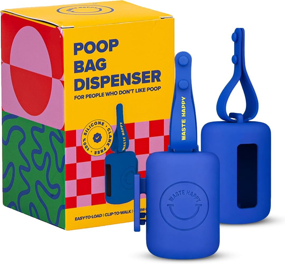 Dog Poop Bag Dispenser with 15 14" Bags Capacity  Blue Silicone Dog Poop Bag Holder for Leash | Durable, Portable & Refillable Waste Bag Case | Only Fits Waste Happy bags