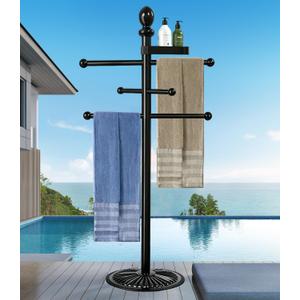 Pool Outdoor Towel Rack, 6 Bars with Top Tray Metal Heavy Duty Pool Accessories with Heavy Metal Base, Hot Tub Accessories Towel Dying Rack Towel Stand for Pool, Hot Tub etc