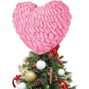 9 Inch Valentine's Day Heart Tree Topper, Valentine's Day Knitted Crochet Heart Tree Topper Ornaments, Pink Valentine Knitted Heart Ornament for Valentines Day Wedding Anniversary Party Supplies