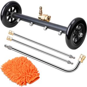 EVEAGE 2-in-1 Undercarriage Pressure Washer Attachment, 16" Power Washer Undercarriage Cleaner, Under Car Wash with Extension Wands Wash Mitt, Reversible Pressure Washer Broom Attachment, Black