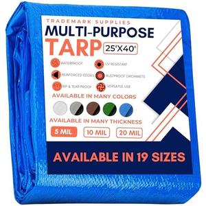 Large Waterproof Tarp - Heavy Duty 5 Mil Thick Poly Tarpaulin Ideal for Canopy Tents, Boats, RV or Pool Covers - Multipurpose Protective Tarps with Grommets for Indoor and Outdoor Use | 25' x 40'