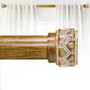 Wood Curtain Rods for Windows 28 to 48 Inch(2.3-4ft), 1 Inch Diameter Heavy Duty Curtain Rod, Adjustable Decorative Drapery Poles with Carved Round Boho Finials For bedroom & livingroom.Size:18-64"
