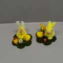 DR.DUDU Easter Bunny & Chicken Table Decor, 2 Pcs Small Chicks and Rabbit Flocked Figurines with Artificial Flowers for Spring Centerpiece, Easter Decorations for The Home Tabletop Gifts