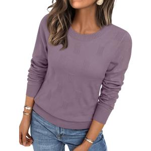 LILLUSORY Womens Sweaters Fall Fashion 2026 Lightweight Long Sleeve Knit Pullover Casual Trendy Tops Winter Clothes (Medium, Grey Purple)