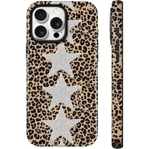 Lumen for iPhone 16 Pro Max Case, Compatible with Magsafe, Hard Shell Cover with Camera Protection for Girls - Leopard Silver Diamond Glitter Stars Cheetah Bling design Y2K Aesthetic Festive