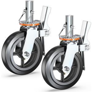 HOLKIE Scaffolding Caster Wheels 8 inch Dual Locking Casters Set of 2, 1-3/8" Round Stem Swivel Castor, 1300 LBS Total Load Capacity, Industrial Heavy Duty Replacement Castors