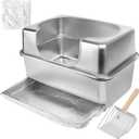 Stainless Steel Sifting Litter Box with Lid for Pine Pellets,Extra Large XL Pellet Litter Box Sifter with Removable Drawer Pan for Big Cats,Metal Litter Sifting Pan 23.5" x 15.7" x 8"