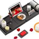 Domax Bathtub Caddy Tray Expandable Bamboo Tub Tray for Luxury Bath with Book Holder and Free Soap Dish Black