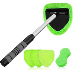 XINDELL Windshield Cleaner Tool  Car Interior Window Cleaning Kit with Extendable Handle & 4 Microfiber Pads, Auto Wiper Inside Windshield Brush for Car & Home Windows (19in)