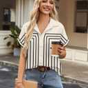 Zeagoo Short Sleeve Summer Tops for Women Casual Button Down Shirts Solid/Striped Business Work Blouses (White, S)