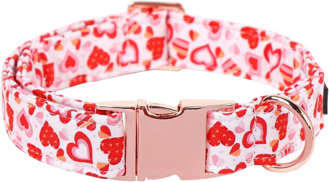 3 x Maca Bates Valentines Dog Collar Comfortable Soft Heart Dog Collar with Metal Buckle Adjustable Puppy Collar Valentine for Small Medium Large Dog (Valentine-Pink Love)