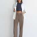 Kistore Womens Pants Wide Leg Thick Warm Pleated Work Slacks Fall Winter Business Casual Trousers for Women with Pocket (M)