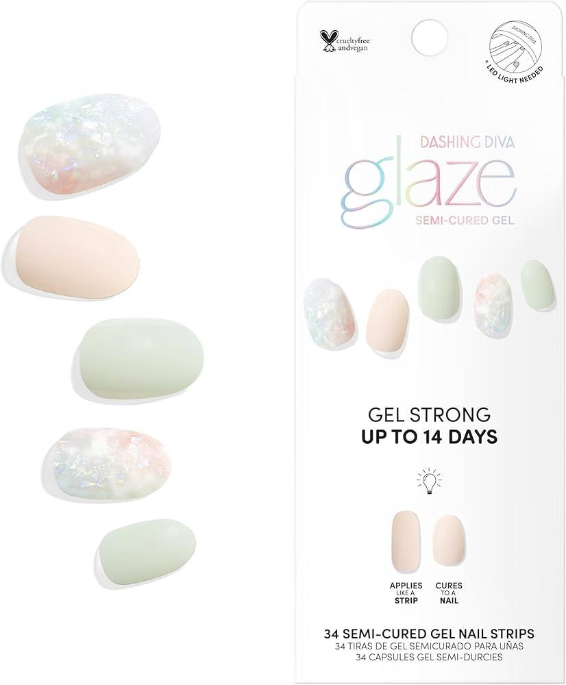 ohora Semi Cured Gel Nail Strips (N Milky Star) - Salon-Quality, Long Lasting, Easy to Apply & Remove - Includes 2 Prep Pads, Nail File & Wooden Stick