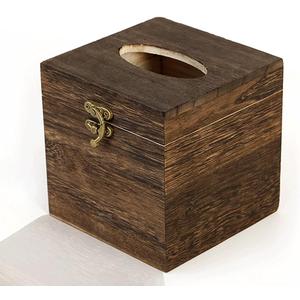 Wooden Tissue Box Cover Square with Hinged Lid, Napkin Dispenser, Suitable for Home Decoration, Bedroom, Dining Table, Office (5.7x5.7x6 inDark Brown)