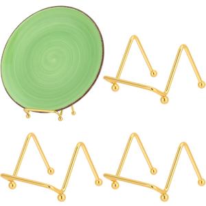 4 x RattanView 4 Pcs Gold Small Plate Holder 2 Inch Display Stands Mini Metal Frame Stand for Picture, Book, Photo Easel, Creation, Collectibles Square Wire Plate Stands for Display Mobile Phone