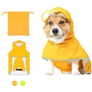 Luccalily Waterproof Dog Rain Jacket with Hood - Reflective Strip, Adjustable Belly Strap, Lightweight Poncho with Storage Bag (Small, Yellow)