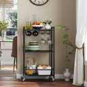 TUTOTAK Bar Cart, Home Bar Serving Cart with 3-Tier Shelf, Drink Cart with Wine Rack, Glass Holder, Rolling bar carts for The Home, Living Room, Brown V1BC01BK035