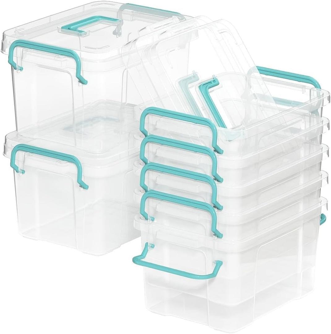 Set of 7 Pack Stackable Storage Bins with Handle, Clear Plastic Container Box,Perfects for Snacks, Tools, Cosmetics,Toys,Gadgets Organizer (Set of 7)