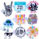 YJ PREMIUMS 8PC Funny Cute Fun Badge Reel Holder ID Card Retractable Clip for Nurse Nurses Nursing Teacher Office Workers | Meme Its Fine Just My Face Job Descriptions Goose Bumps Coworkers Gifts